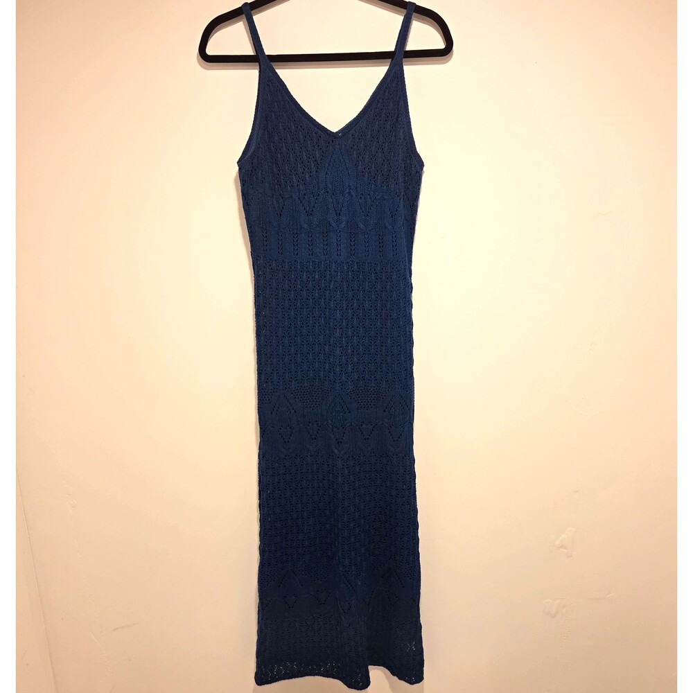 Freshman 1996 Blue Knit Maxi Dress Womens Large Strappy Boho Festival Vacation